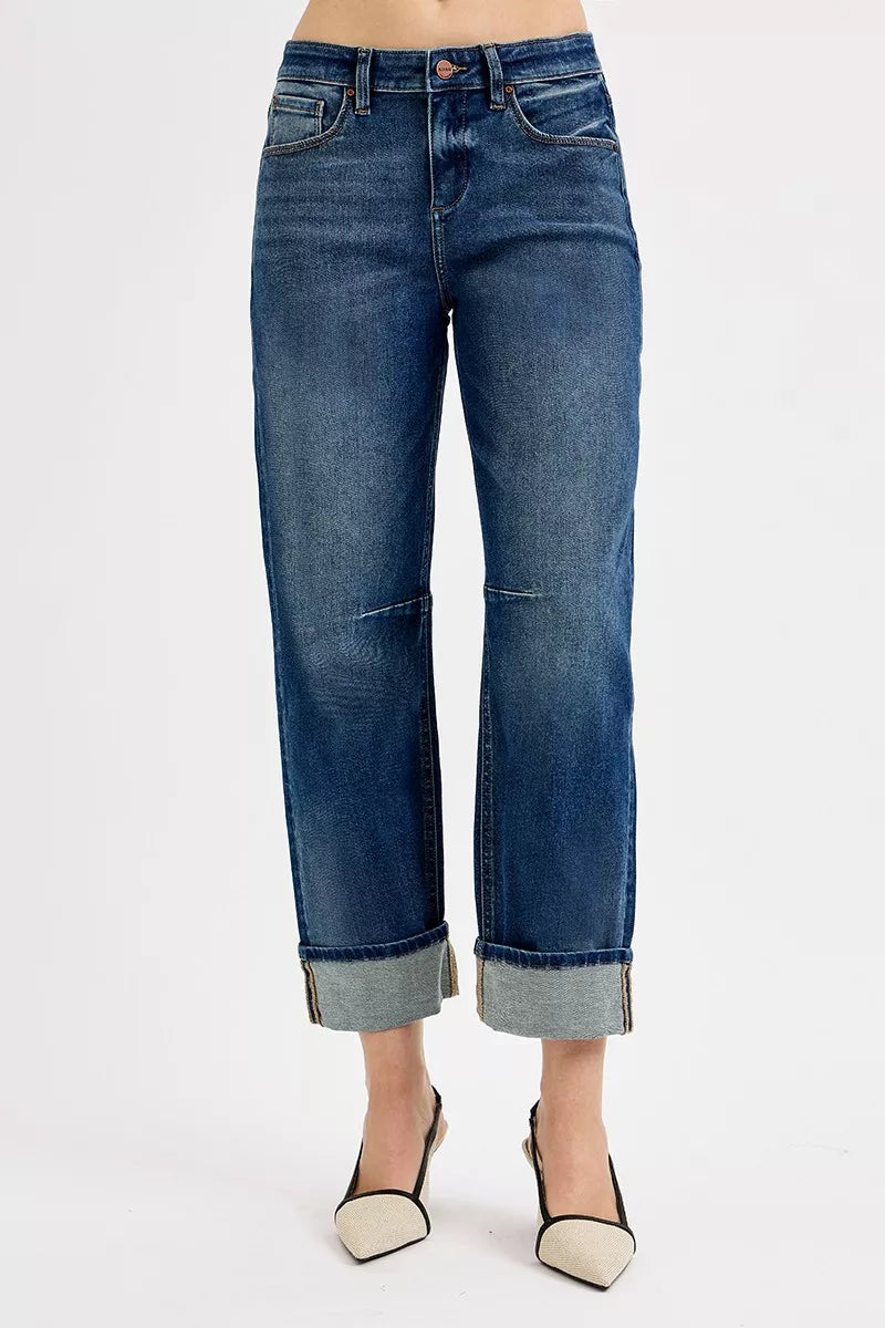 RISEN Slouchy Crop Barrel Cuffed Jeans with trendy cuff design and slouchy fit, perfect for modern casual outfits.