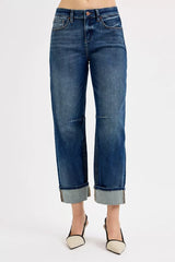 RISEN Slouchy Crop Barrel Cuffed Jeans with trendy cuff design and slouchy fit, perfect for modern casual outfits.