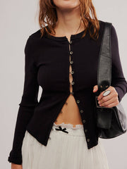 Button Up Round Neck Long Sleeve Cardigan.