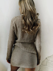 Model wearing a beige Perfee Button-Up Long Sleeve Cardigan from the back, showcasing its cozy knit design and relaxed fit.