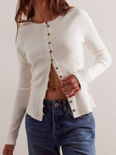 Button Up Round Neck Long Sleeve Cardigan.
