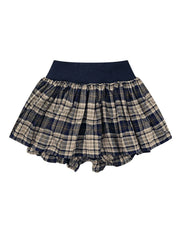 Drawstring Plaid Skort with ruched front and timeless plaid print for chic style.