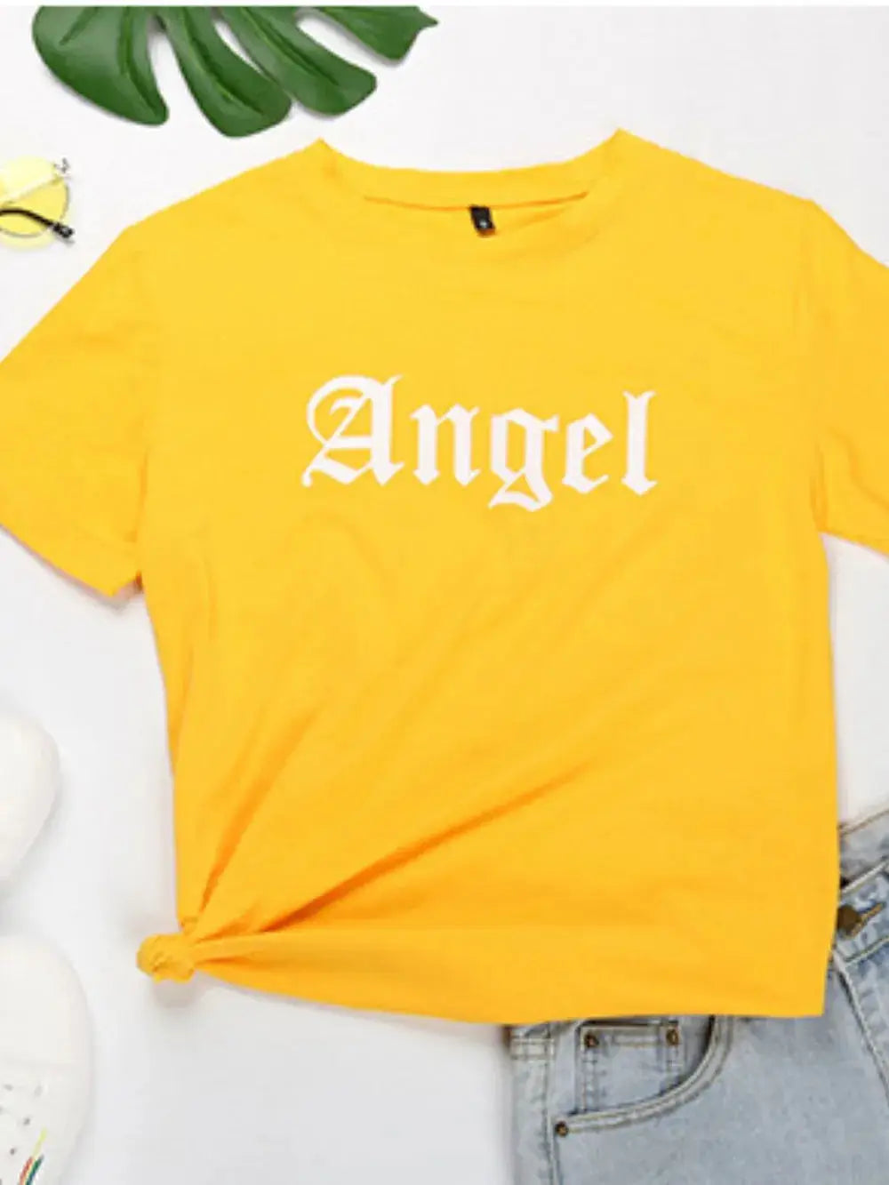Perfee ANGEL Round Neck Short Sleeve T-Shirt.