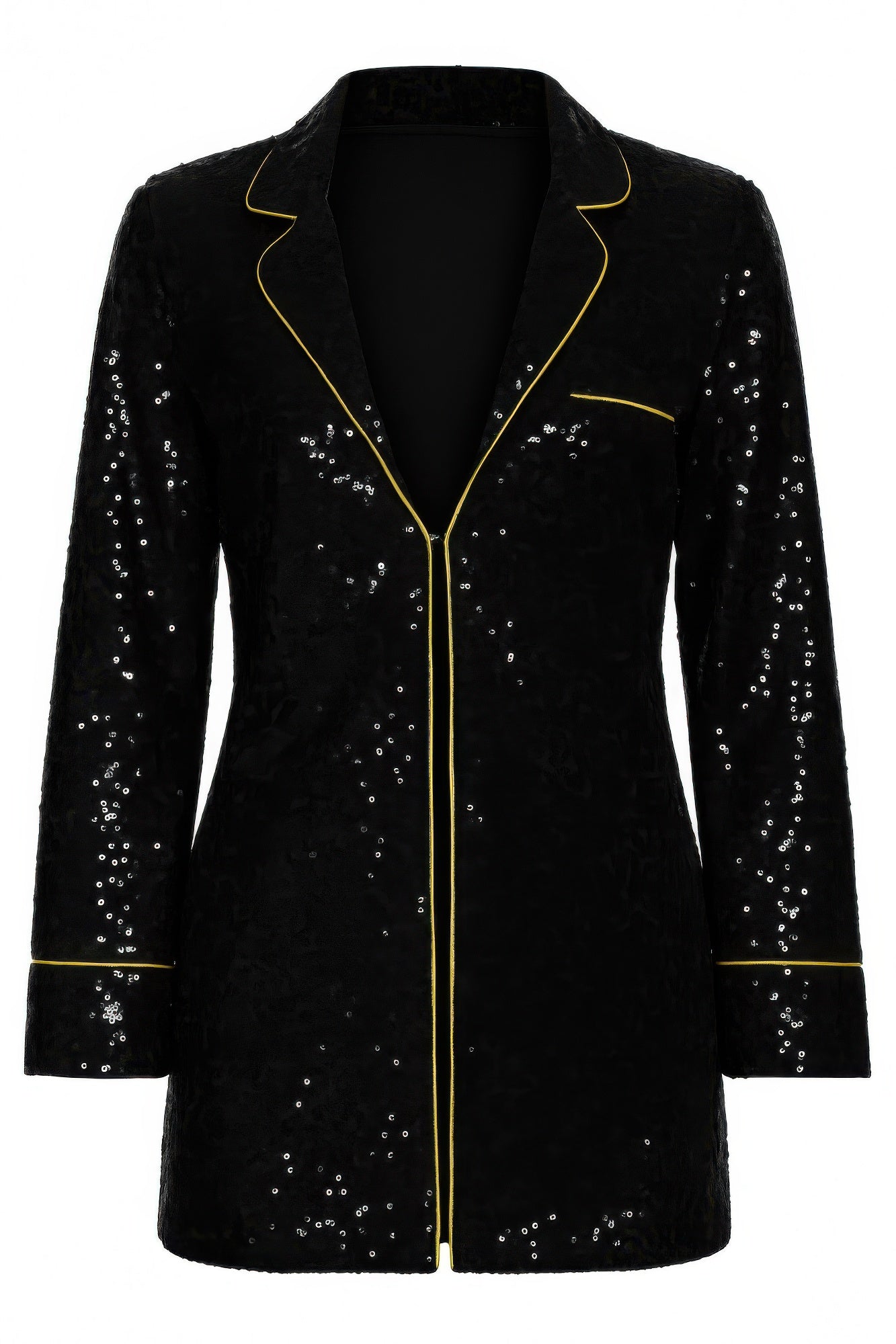 Sequin Collared Two Piece Set jacket with tailored finish and glittering black sequins