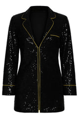 Sequin Collared Two Piece Set jacket with tailored finish and glittering black sequins