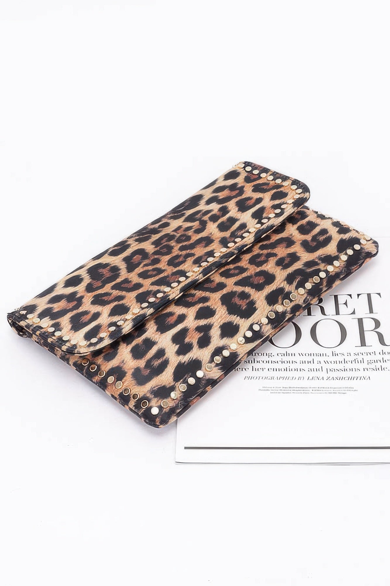 Nylon Leopard Metal Studded Clutch Bag.