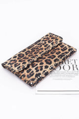 Nylon Leopard Metal Studded Clutch Bag.