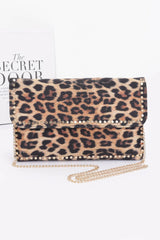 Nylon Leopard Metal Studded Clutch Bag.