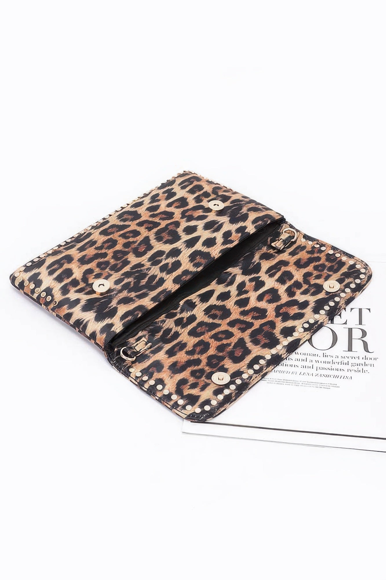 Nylon Leopard Metal Studded Clutch Bag.