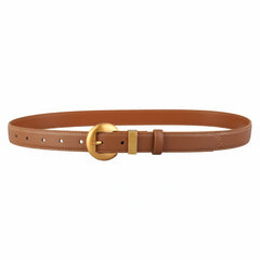 Golden Buckle Belt made from cowhide leather, shown in a sleek design with a gold buckle. Imported, one-piece cowhide leather belt.