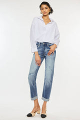 Kancan High Rise Cuffed Straight Jeans.