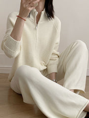 Casual Knit Cardigan and Wide-Leg Pants Set worn by a model, showcasing the comfortable design and relaxed fit.