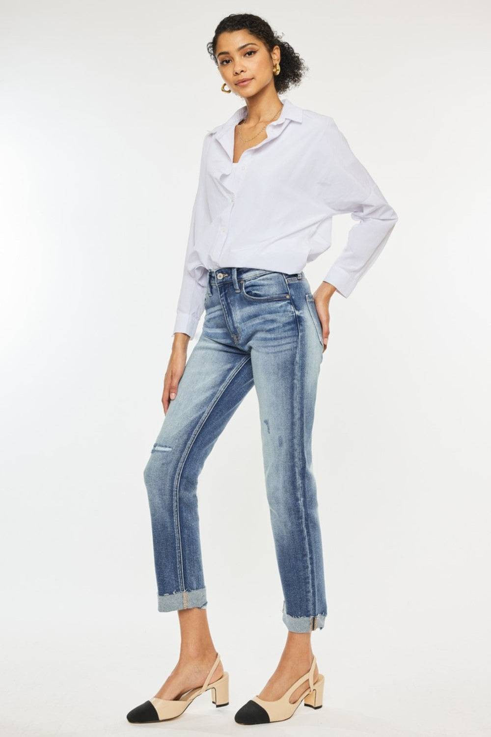 Kancan High Rise Cuffed Straight Jeans.