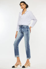 Kancan High Rise Cuffed Straight Jeans.
