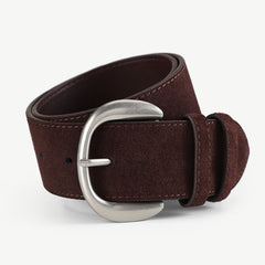 GirlSavvi Silver Buckle Leather Belt in brown with oversized silver buckle, made from premium cowhide leather for versatile styling.