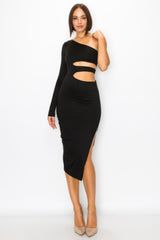 Cut Out Maxi Dress featuring trendy one shoulder design and chic waist cut outs for a modern look.