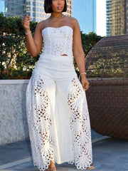 Cutout Tube Top and Wide Leg Pants Set featuring a stylish design with intricate cutouts, perfect for summer fashion.