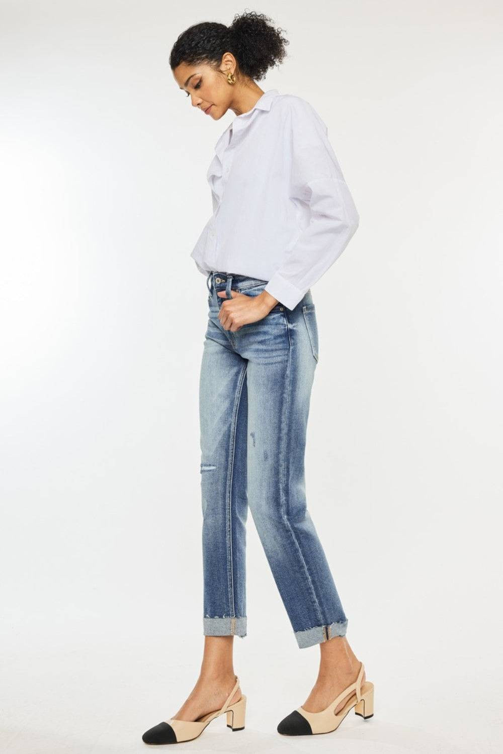 Kancan High Rise Cuffed Straight Jeans.