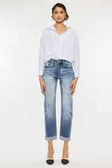 Kancan High Rise Cuffed Straight Jeans.