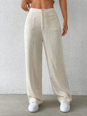 Fashionable Chic Wide-Leg Pants by GirlSavvi in light beige with pockets, perfect for a stylish casual look.