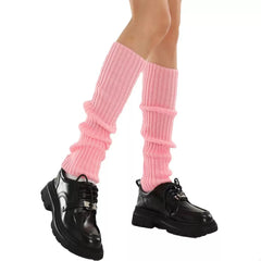 Pink Ribbed Knit Leg Warmers paired with black boots for a cozy, trendy winter look.