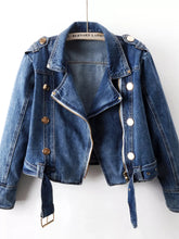 GirlSavvi Zip Denim Jacket featuring decorative buttons and a raw hem, perfect for stylish casual outfits.