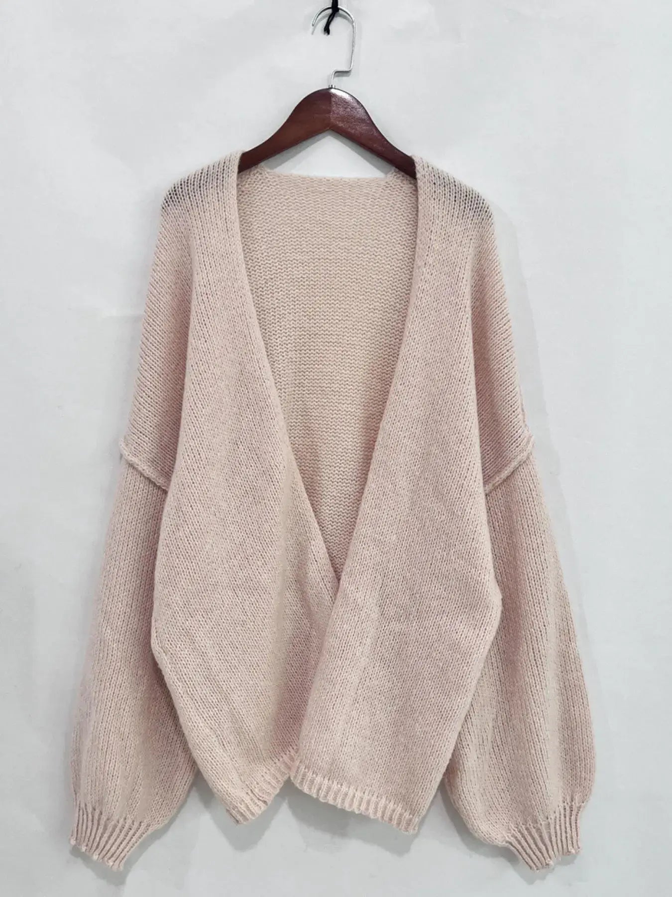 Open Front Dropped Shoulder Cardigan in soft-touch fabric, oversized with voluminous sleeves, ideal for effortless layering.