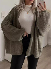 Luxurious oversized Open Front Dropped Shoulder Cardigan with textured fabric and relaxed fit, perfect for chic layering.