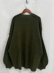 Open Front Dropped Shoulder Cardigan in olive green, showcasing oversized textured knit and voluminous sleeves for luxe comfort.