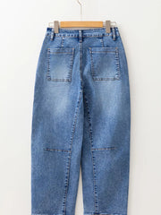 Seam Detail Loose Fit Cropped Jeans hanging, featuring subtle seam detailing and relaxed fit, perfect for modern, casual looks.