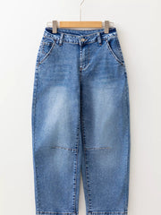 Seam Detail Loose Fit Cropped Jeans with subtle detailing, relaxed fit, and modern edge, perfect for versatile styling.