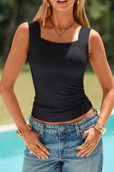 Summer Wide Strap Tank by GirlSavvi in black, featuring a basic style with slightly stretchy fabric, perfect for summer.