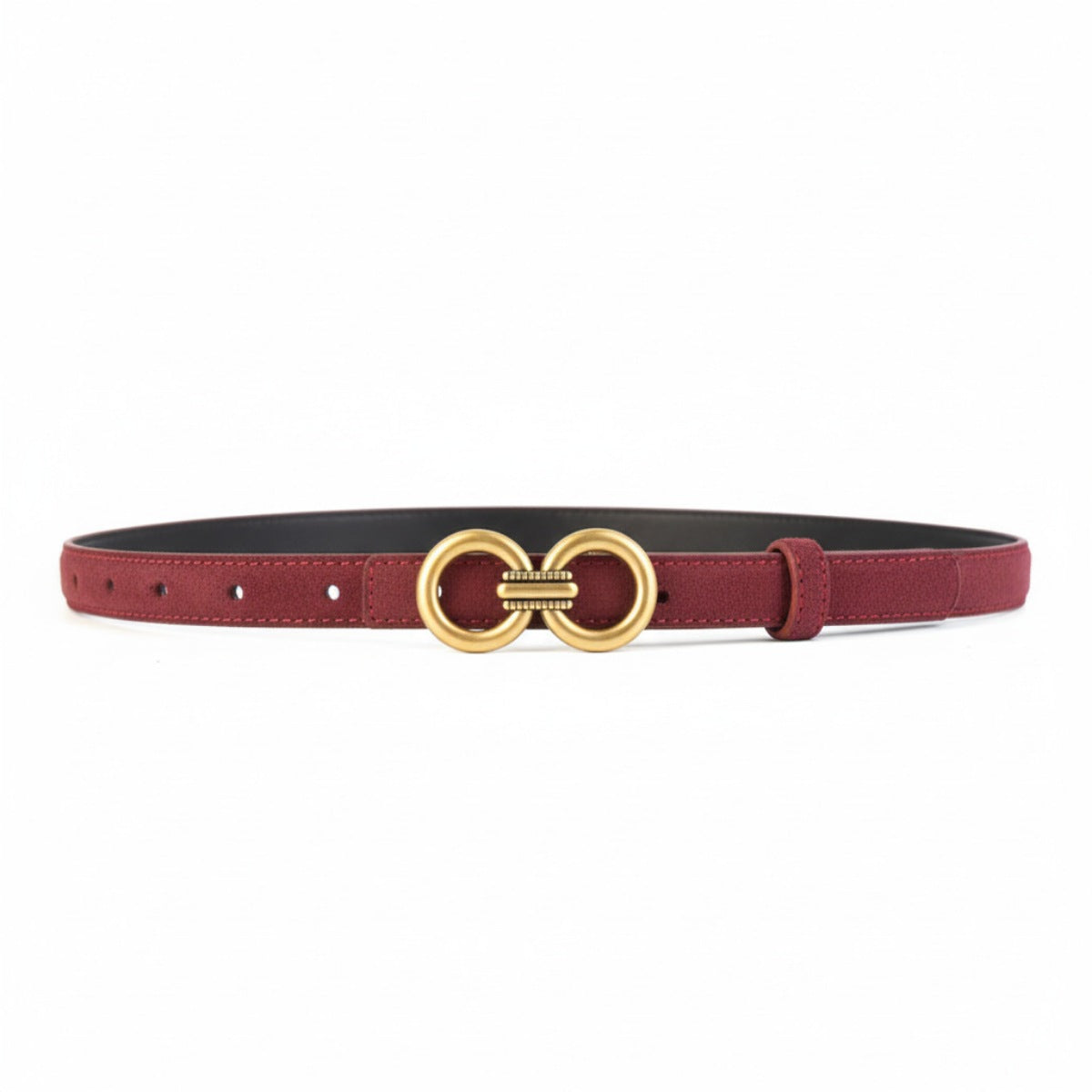 Golden Double Circle Buckle Belt made from cowhide leather, imported, featuring a stylish double circle buckle design.