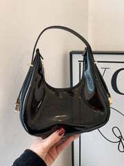 Elegant PU Leather PVC Shoulder Bag in glossy black finish, perfect for a night out or chic fashion statement.