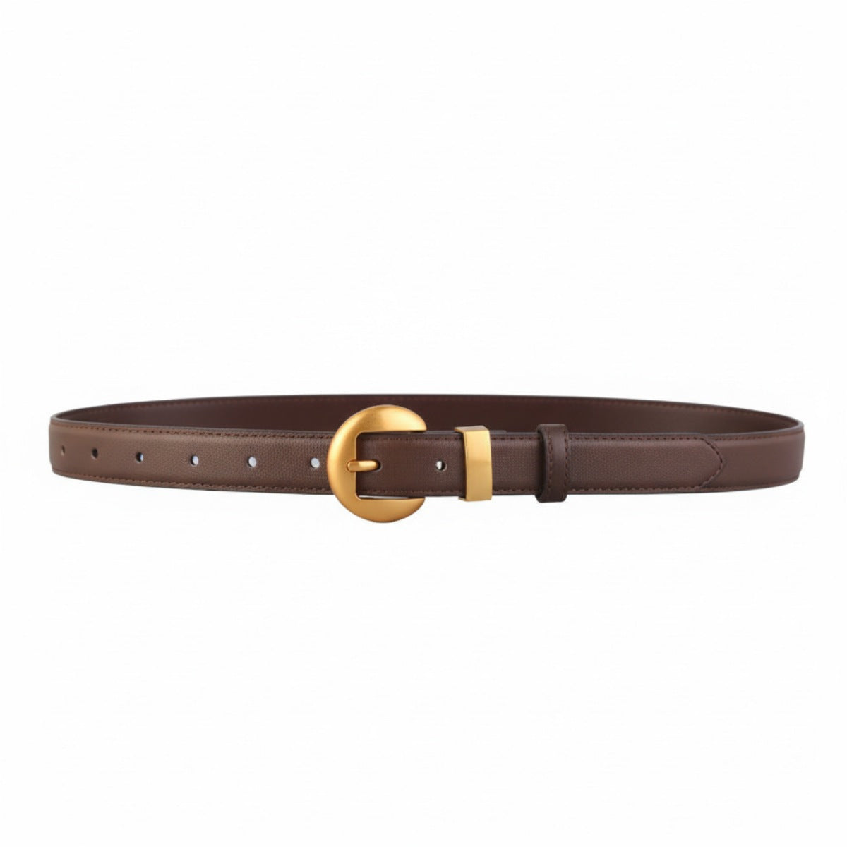 Golden Buckle Belt in cowhide leather, one-piece, imported, elegant design for fashion accessories.
