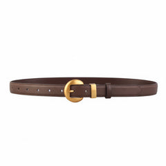 Golden Buckle Belt in cowhide leather, one-piece, imported, elegant design for fashion accessories.