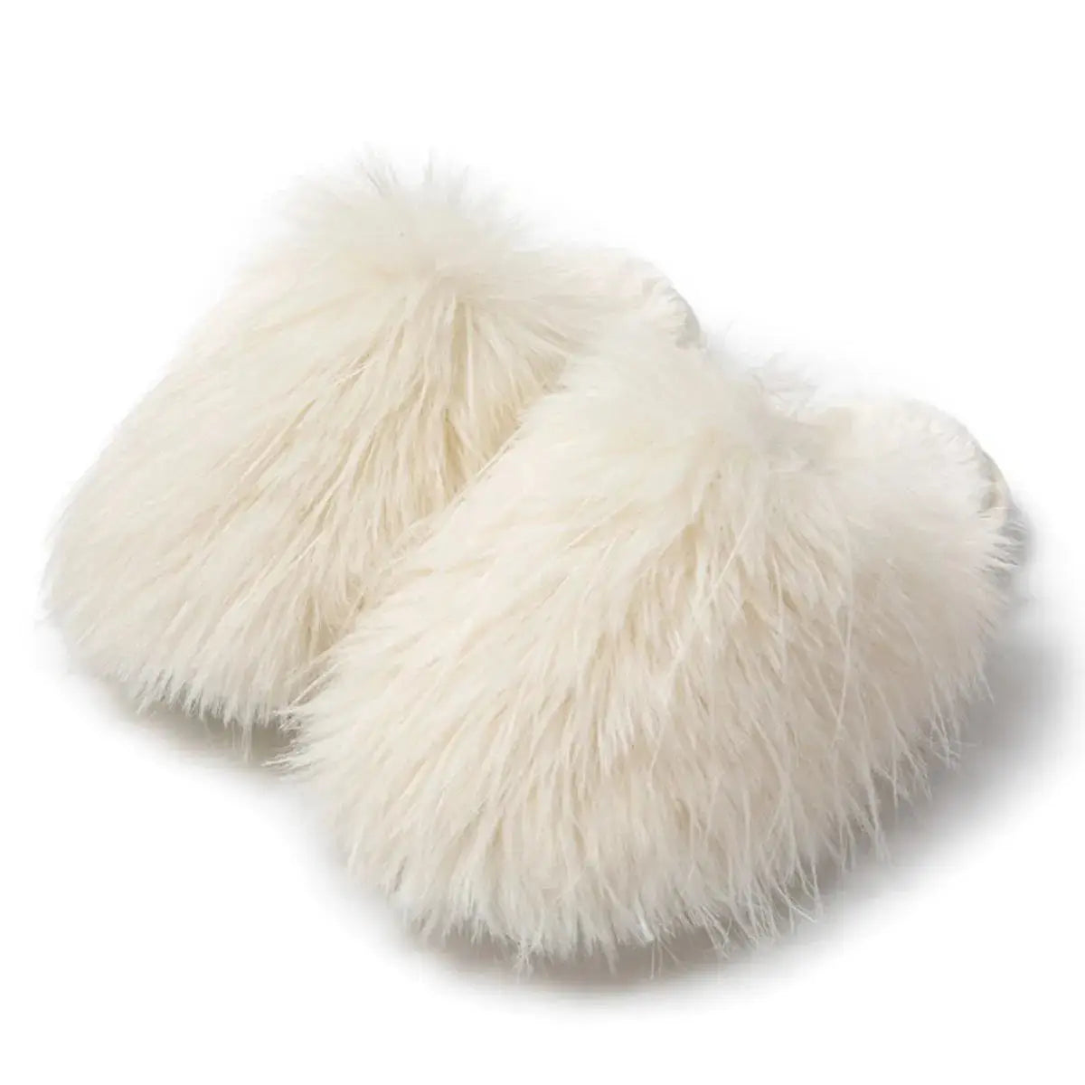White round toe flats slippers made with plush fluff and PVC material, ideal for cozy and stylish indoor use.