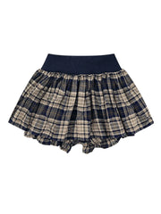 Drawstring Plaid Skort with ruched front and timeless plaid print for chic style.