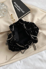 Chic and Charming | Sequin Chain Drawstring Bucket Bag