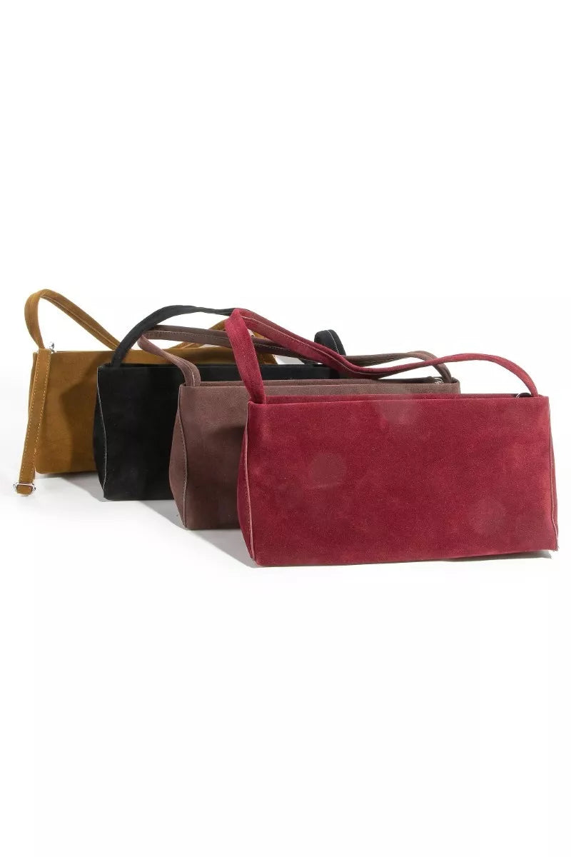 Fame Faux Suede Rectangle Bag in various colors showcasing classic design and luxurious faux suede texture.