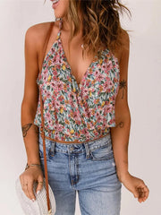 Floral Surplice Cami Tops & Tees GirlSavvi with sleeveless design and vibrant floral print, ideal for casual summer outfits.