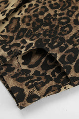Detailed hem view of Leopard Wide Leg Pants with Pockets showing high-quality stitching and bold leopard print on cotton fabric.