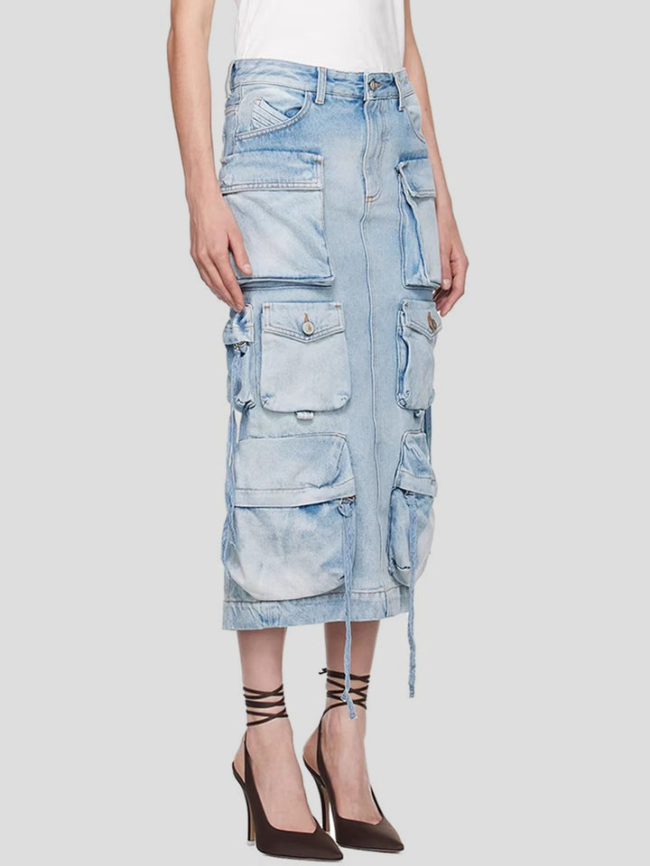 Women's Slit Midi Denim Skirt with Pockets