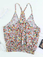 Back flat lay of Floral Surplice Cami Tops & Tees GirlSavvi highlighting racerback cut and multicolor floral pattern.
