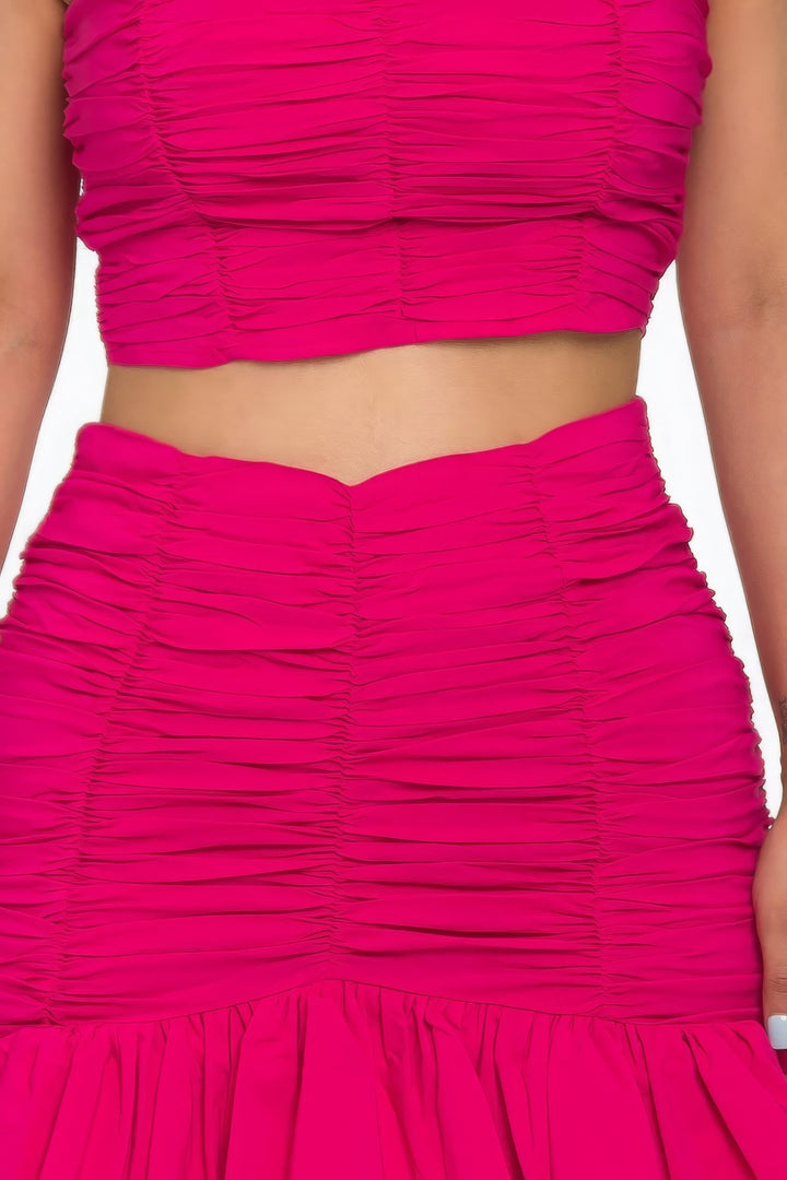 Women’s Ruffle Ruched Mini Skirt Set