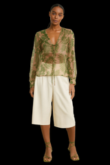 Leaf Printed Sheer Blouse