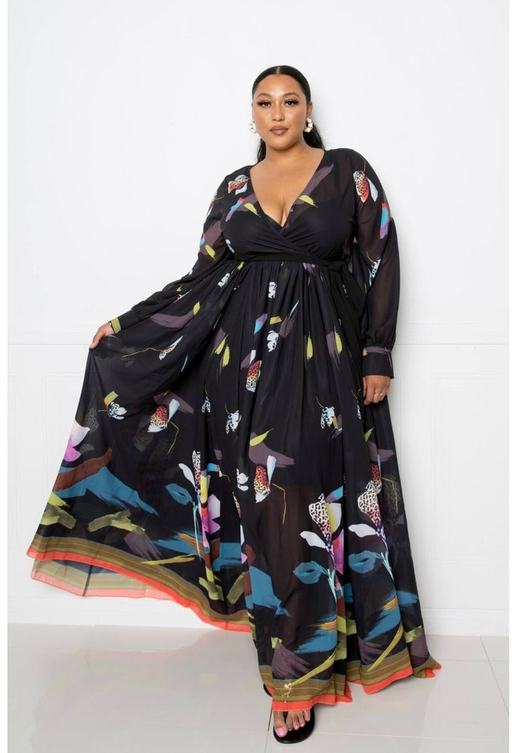 Women's Plus Size Tropical Print Maxi Dress
