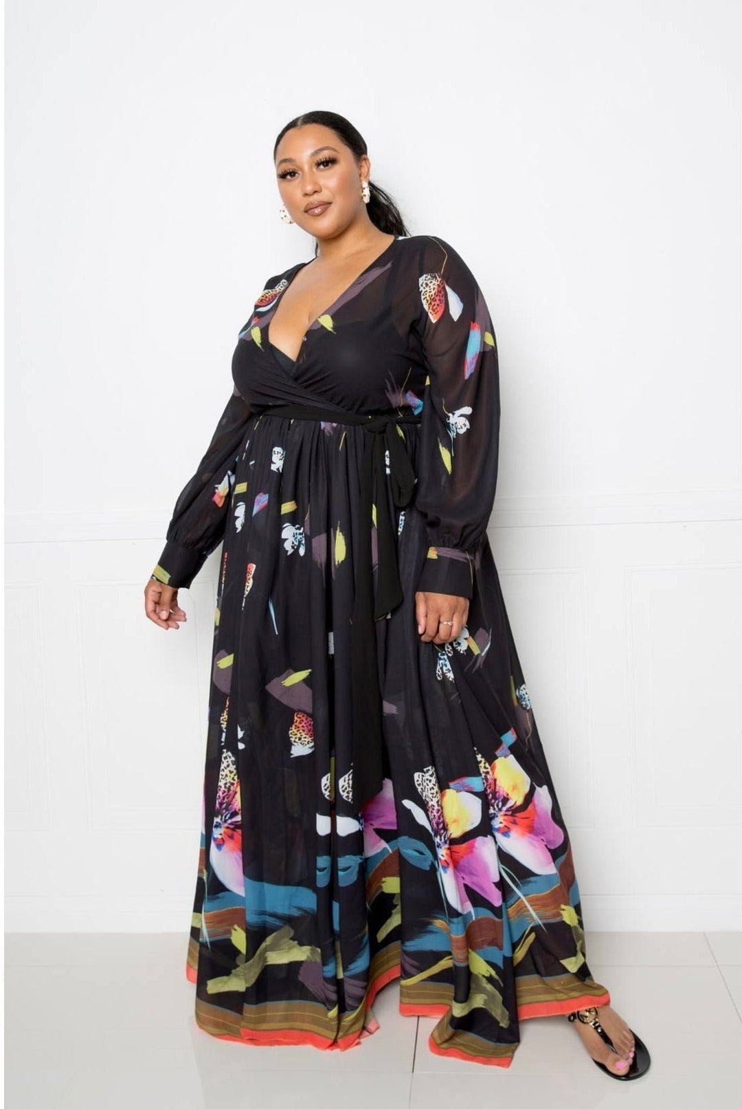 Women's Plus Size Tropical Print Maxi Dress