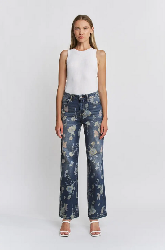 Floral High-Rise Wide-Leg Jeans