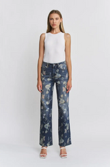 Floral High-Rise Wide-Leg Jeans